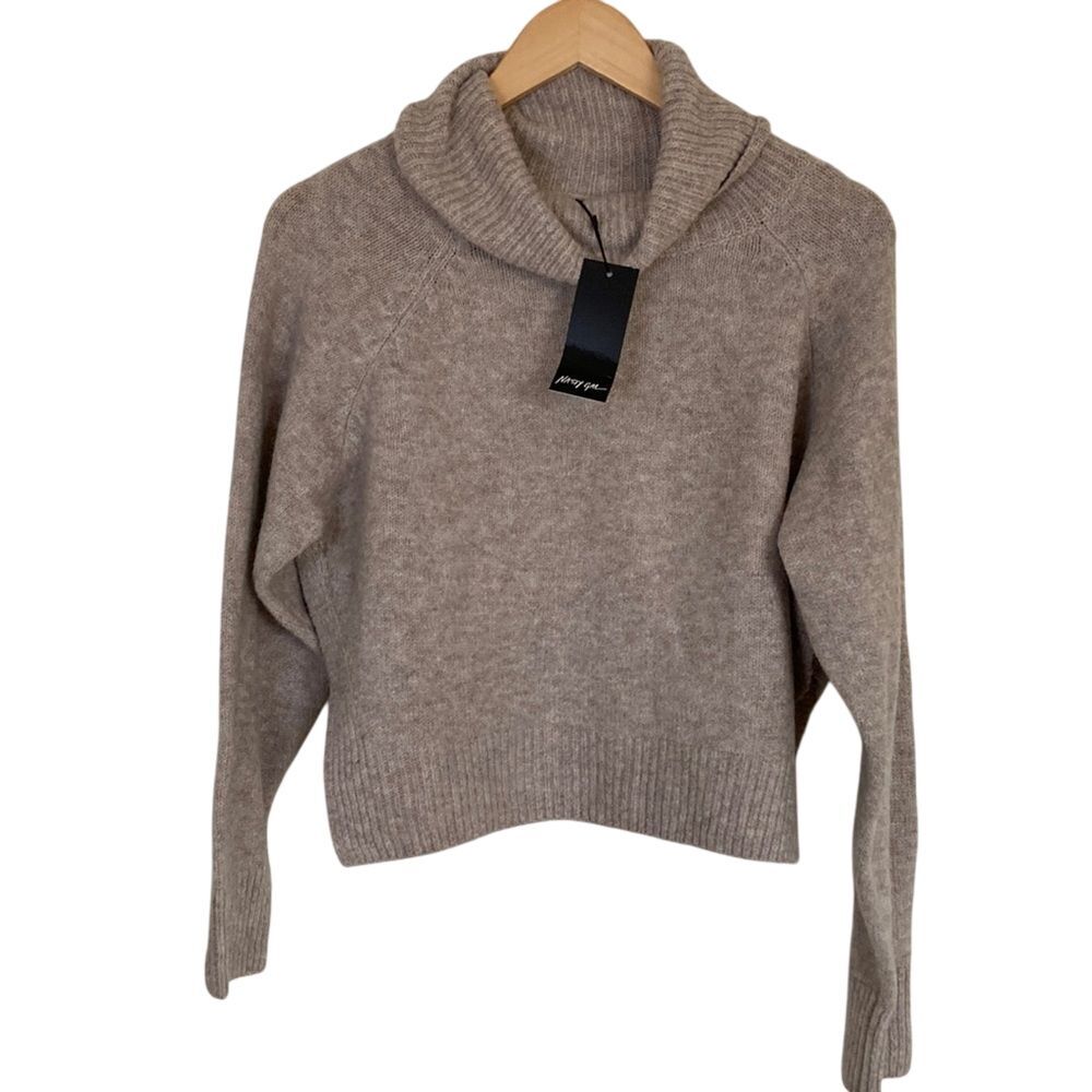 Nasty Gal Sweater Womens Large Heathered Tan Roll‎ Neck Split Side Chunky…